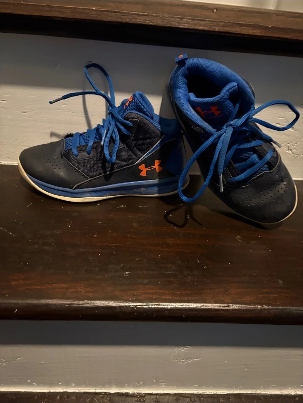 Under Armour Kids Blue and Orange High-Top Sneakers